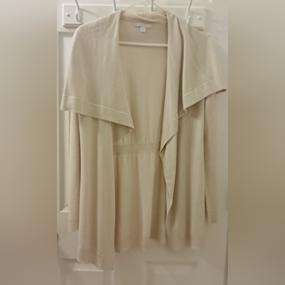 New York & Company Beige Mega-Shawl Collar Sweater size XS Taprted waist